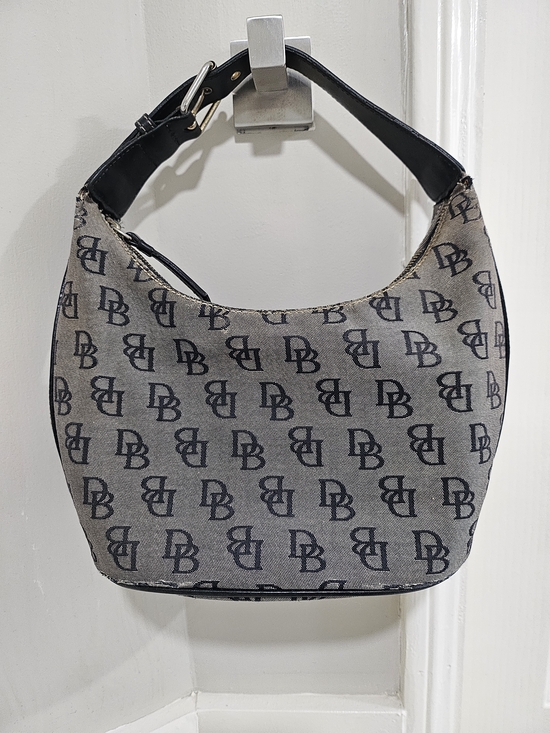 Dooney & Bourke Handbags - Dooney BOURKE Gray Canvas small Hobo Bag with Black Strap.